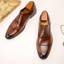 Giày da trang trọng dành cho nam Giày công sở Oxford cổ điển, Giày công sở ba khớp dành cho quý ông, thoáng khí, chống mài mòn, cổ điển, thoải mái, giày cưới có dây buộc - màu nâu - Xem 4