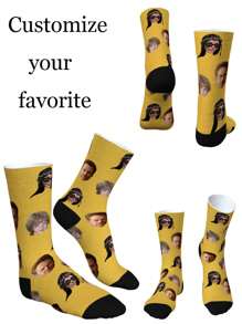 1 Pair Of Custom Family Photo Profile Socks, Fun Gifts For Couples, Valentine's Day, Birthdays And Special Occasions, Fun Socks, Fun Gifts For Couples, Valentine's Day, Birthdays And Special Occasions, Fun Socks, Mother's Day, Father's Day, Family Custom Face Socks - Custom Photo Calf Socks, Fun Gifts