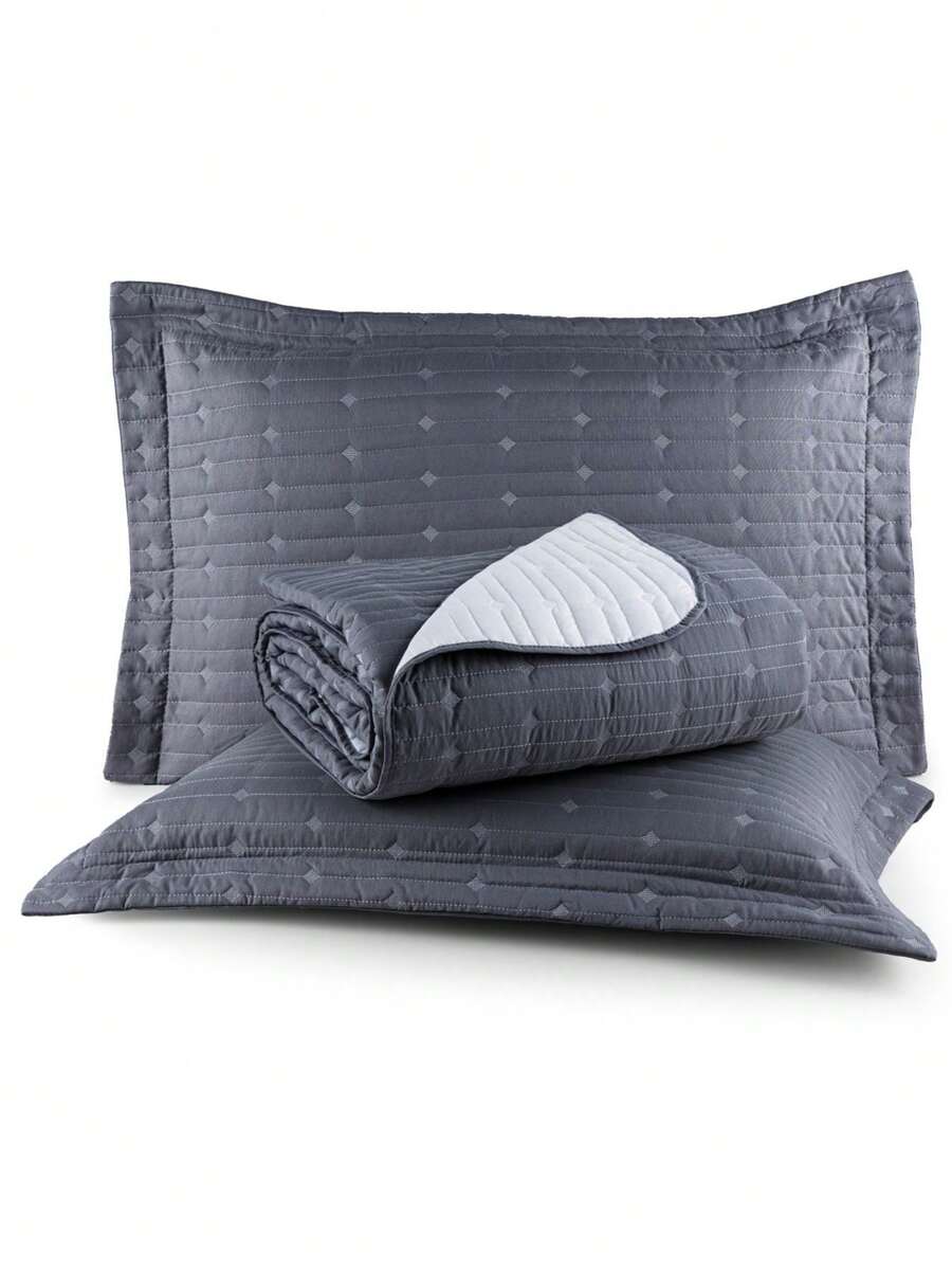 200 Thread Count Double-Sided Bedspread, Double/Queen/King/Single, Embroidered, 3-Piece Luxury Decor - Grey - View 1