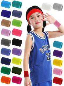 Kids Sports Wristband - Solid Color Wrist Sports Sweatband, Elastic Absorbent Anti-Sweat Breathable Thick Fleece Wristband, Multi-Colors, Suitable For 8-16Y Basketball, Tennis, Baseball, Softball, Volleyball, Soccer, Running