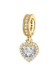 1 mặt dây chuyền hình trái tim bằng bạc sterling 925 sáng bóng, thích hợp để làm vòng tay, lắc tay, trang sức DIY và phụ kiện trang trí hàng ngày cho nữ. - Vàng - Xem 5