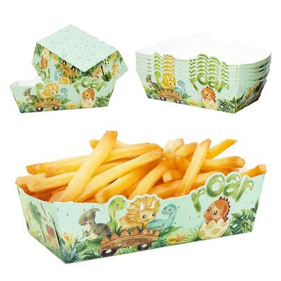 6 piezas/12 piezas Bandejas de comida con diseño de dinosaurio lindo Bandejas impresas con Triceratops para aperitivos, papas fritas para fiestas de cumpleaños de dinosaurios, cajas de aperitivos, fiestas de palomitas de maíz, bodas y eventos al aire libre, artículos desechables para fiestas, Navidad