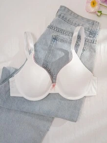 1pc Women's Solid Color Bow Decor Wire-Free Comfortable Bra