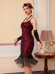 Vestido elegante de mujer estilo retro de los años 1920, de moda para el verano, vestido de fiesta, para cóctel - Burdeos - Ver 8