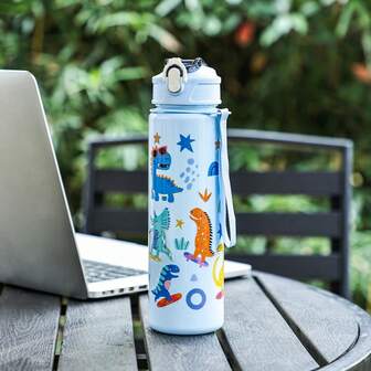 1 件 750 毫升动物恐龙设计水瓶带吸管，户外运动露营饮水杯，大容量便携，适合女士、办公室，渐变色塑料玻璃杯
