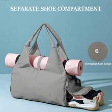 Large Capacity Gym Bag Travel Bag Yoga Bag, Dry And Wet Separation/With Shoe Compartment Yoga Bag With Yoga Mat Bag Handbag Women Men Travel Luggage Bag With Shoe Compartment Sports Fitness Handbag Weekender Bag Overnight Bag Yoga Mat Bag Swimming Canvas Striped Shoulder Bag Travel Office Beachwear - Xám - Xem 1