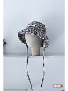 1pc Cute Sweet Women Bucket Hat, Adjustable Tie, Sun Protection, Suitable For Summer, Spring, Floral & Plaid Pattern, Outdoor Hat - Plaid - View 8