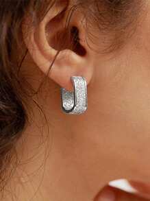 1 par de aros de aro de gota simple, pendientes de gota dorados gruesos, pendientes en forma de U, pendientes de aro ovalados con circonia artificial brillante, joyas elegantes y delicadas para mujer, regalo perfecto para ella