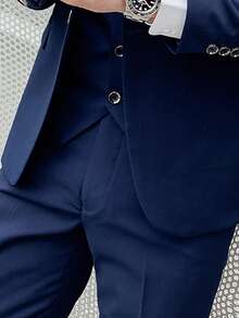 1 件男士纯色商务休闲西装外套，修身，轻薄，适合春夏季、工作、派对、婚礼 - 藍色 - 查看 7