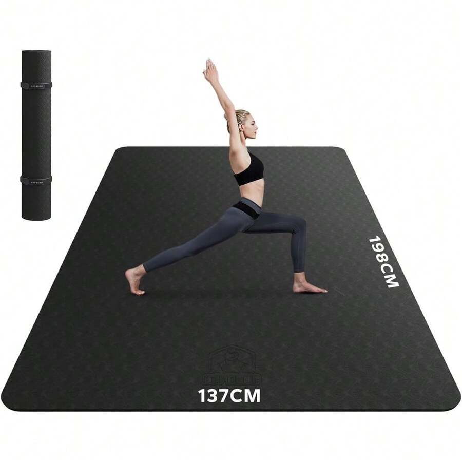 HAPBEAR Large Yoga Mat For Women- 198cm*137cm / 183cm*116cm*6mm,TPE Non-Slip, Durable, -, Extra Large Thick Wide Exercise Mat For Pilates, Gym, Workout, Home,Fitness, (Barefoot Exercise) - Black-198cm*137cm*6mm - View 1
