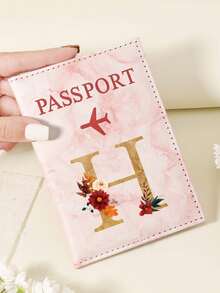 1pc A-Z 26 Letters Fashionable Letter Print Stylish Burgundy Passport Cover, Premium PU Leather Passport Wallet With Multi-Card Pockets For Credit Cards, Boarding Passes, And IDs, Compact And Portable Travel Essentials Organizer For Women, Men Graduation - Pink - View 50