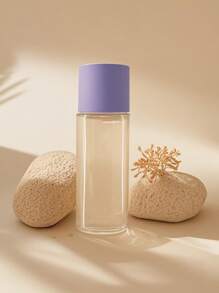 1pc 100ml Round Clear Plastic Bottle For Cosmetics Packaging With Purple Screw Cap And Transparent Plug