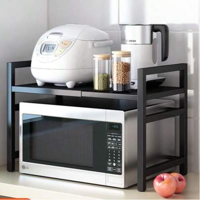 Um suporte de cozinha retrátil para forno de micro-ondas, forno doméstico, camada única, suporte de armazenamento para panela de arroz de mesa de camada dupla