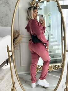 Women's Velvety Plush Set Sweatshirt Set Blouse And Pants Cold Winter - Rusty Rose - View 2