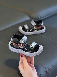 1 Pair Boys' Cartoon Design Casual Hook And Loop Flat Sandals, Cute For Summer