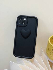 1 pieza Funda de teléfono minimalista mate negra con diseño de corazón 3D, funda de teléfono de silicona resistente a golpes y a la moda, con protección completa de la cámara, funda de teléfono anti-caída gruesa compatible con iPhone - Negro - Ver 5