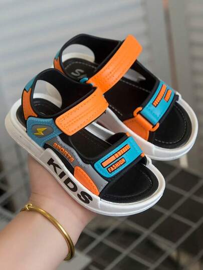 New Boys' Sports Sandals - Summer Eye-Catching Letter Print Style, Casual Flat Design, Suitable For Beach Or Daily Wear; Can Also Be Used As Girls' Water Shoes, Fashionable And Lightweight, Suitable For Autumn, Also Can Be Student Shoes