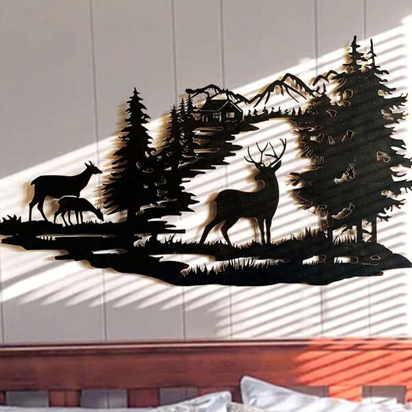 1pc, Explosions Selling Metal Crafts Home Decoration Wrought Iron Wall Decoration Art Deer Forest Modern Minimalist Decorations