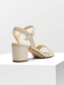 Women's Low Block Heel Sandals With Buckle - Gold - View 7