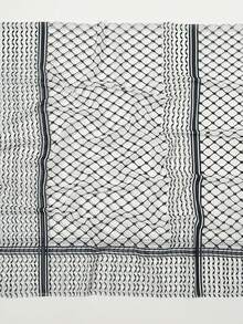 优质雪纺头巾，黑白几何印花 - 一体式女士百搭头巾，加长休闲装，适合所有季节 - 白色 - 查看 9