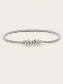 1pc Women Silver Leaf Decor Elastic Waist Chain Belt, Elegant Versatile Accessory To Match Dresses, Skirts, Jackets For Daily Casual Or Formal Occasions Summer, School Fall, Autumn, Halloween - Silver - View 6