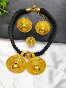 1 Vòng cổ, 1 Đôi Hoa tai, 1 Nhẫn Bộ trang sức thời trang, Mặt dây chuyền tròn dây đen mạ vàng, Bộ 3 món, Phù hợp cho: Cô dâu Châu Âu, Châu Phi, Trung Đông, Dubai, Đám cưới, Tiệc tùng, Halloween, Giáng sinh, Ngày lễ tình nhân, Ngày của mẹ, Sinh nhật, Quà tặng ngày lễ, Vòng cổ, Vòng tay, Hoa tai đeo hàng ngày - Vàng - Xem 2