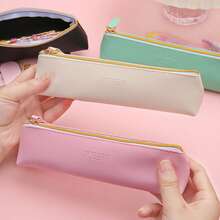 1 szt. Gładki piórnik ze skóry PU, woreczek na przybory do nauki, piórnik, torba szkolna