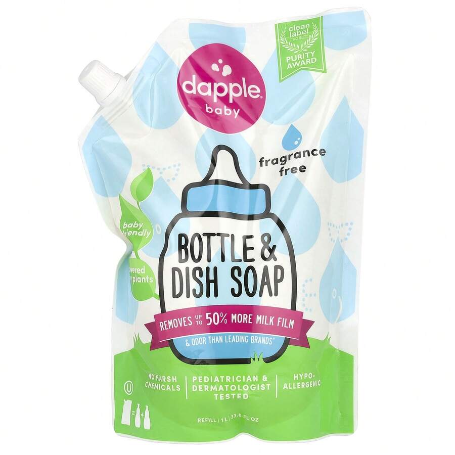 Dapple Baby Bottle & Dish Soap Refill, Fragrance Free, 33.8 Fl Oz (1 L) - Nhiều màu - Xem 1