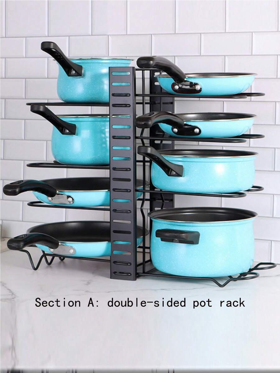1 件可调节现代简约黑色金属厨房台面储物架，适用于砧板、盖子、锅碗瓢盆等多种厨具。型号 A 为双面，型号 B 为单面。 - 彩色 - 查看 1