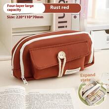 Estuche con botones sencillos, bolsa de gran capacidad, ideal para estudiantes de primaria, secundaria y preparatoria, estuche, bolsa de papelería resistente a la suciedad, esencial para la escuela, aula, biblioteca, sala de estudio, aprendizaje en casa, diseño multicompartimental para un almacenamiento organizado, regreso a clases, útiles escolares, estuche, mochila escolar - Multicolor - Ver 5