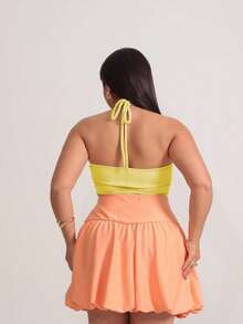 Halter Crop Top/Thin Strap Crop Top - 黃色 - 查看 3