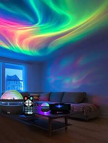 1pc LED Smart Portable ABS Material Aurora Borealis Atmosphere Projector RGB Remote Control, Galaxy Star Projector, Bedroom Night Light Projector, Star Projector, Suitable For Bedroom, Living Room Party, Wedding Decoration, Magical Projector Gift, Holiday Atmosphere, Home Decoration. - Northern Lights - View 7