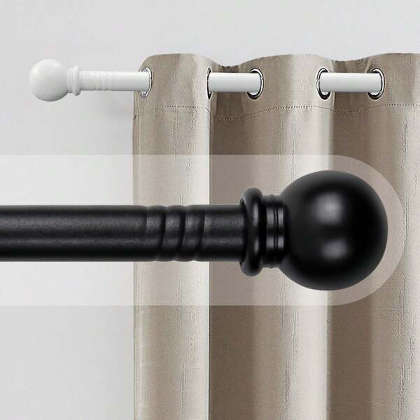 1 Pc Curtain Rods For Windows , Decorative Drapery Rod , 5/8 Inch Small Curtain Rod With Round Finials Easy To Install,For Bedroom, Living Room, Kitchen And Outdoors.24''-94'',White/Black