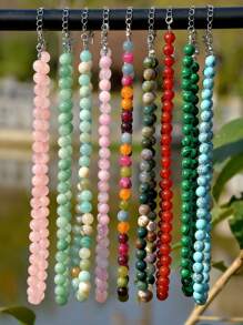 Bohemian Style Natural Stone Necklace, Elegant & Delicate 8mm Colorful Beryl & Rose Quartz Choker, Natural Healing Crystal Jewelry To Soothe Emotions And Balance Energy (Natural Stone Color Random)