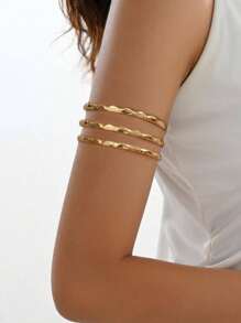 1 pieza Brazalete abierto minimalista y de diseño martillado de moda, joyería dorada apta para el uso diario, ideal como regalo para el Día de la Madre y amigas