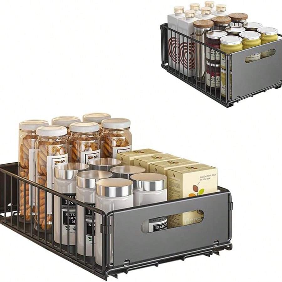 1 Stück Teleskopschublade, Faltbare Ausziehbarer Schrank Organizer, Ausziehbare Schubladen-Aufbewahrungsregale für Küchenschränke,S,Höhe 10CM