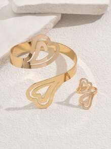 2PCS Simple And Elegant Love Bracelet & Ring Fashion Exquisite Jewelry Set Suitable For Party Daily Wear For Women Holiday Gifts