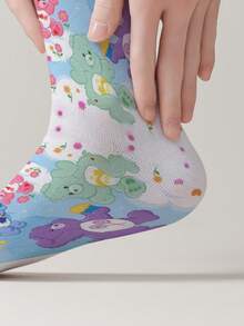 1 Pair Care Bears Themed Women Socks, Featuring Bear, Good Luck Bear, Wish Bear, And Heart-Shaped Happy Bear Designs, Suitable For Daily Wear, Holidays, Birthdays, And Gifts - Multicolor - View 2