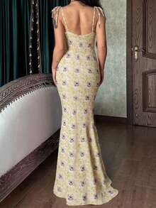 Đầm ôm sát in họa tiết gợi cảm dành cho nữ, thanh lịch, thích hợp cho tiệc tùng, kỳ nghỉ, mùa xuân/hè. - Màu be - Xem 5