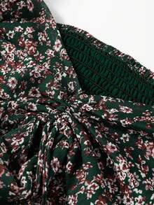 Acelitt 夏季碎花褶皱前片拼布灯笼袖连衣裙