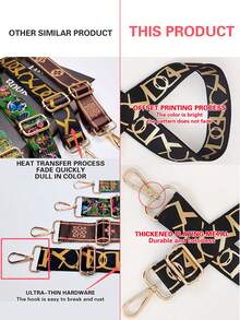 Letter Graphic Long Shoulder Strap Bag Accessories DIY Accessories Adjustable Replacement Shoulder Strap Stylish Durable - Black - View 3