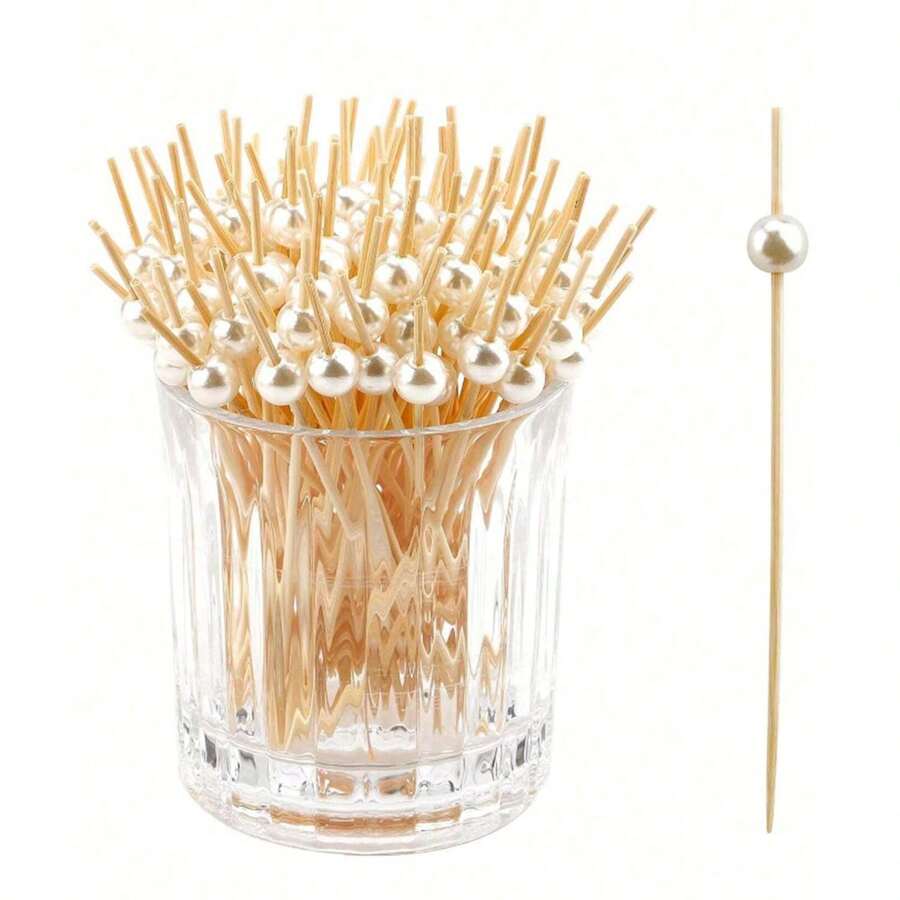 700 件/200 件/100 件/50 件/20 件/10 件金色/粉色/白色/银色一次性圆形竹签，创意串珠设计，适用于厨房、沙拉、婚礼、节日派对、聚会、生日派对 - 白色 - 查看 1