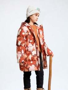 Annil Chaqueta acolchada de media longitud con estampado para niñas, abrigo de invierno para niños
