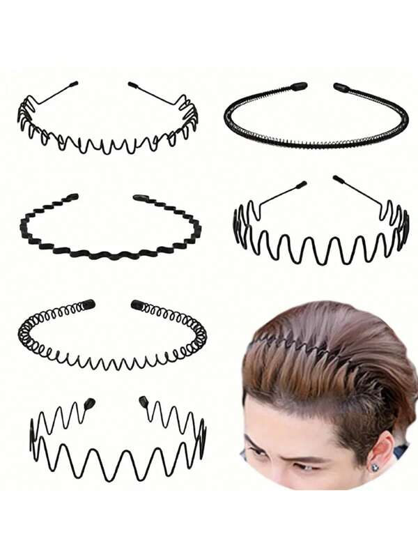 2pcs Men Headband Women Hair Bands Men Unisex Black Wavy Spring Outdoor Sports Headbands For Men's Hair Band Hoop Clips Women Accessories Simple Elastic Non Slip Head Band Headwear, Ideal Choice For Gifts