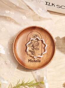 1pc Custom Engraved Wooden Jewelry Tray - Personalized Round Polished Wood Dish For Rings, Earrings & Necklaces - Ideal For Wedding, Engagement, Bridesmaid Gifts & Keepsakes - Versatile Tabletop Display, Jewelry Trays