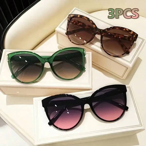 3/4pcs Of Cat Eye Large Frame Sunglasses For Men And Women, Fashion Glasses For Outdoor Sun Protection, Y2K Luxury Holiday Clothing Accessories Glasses