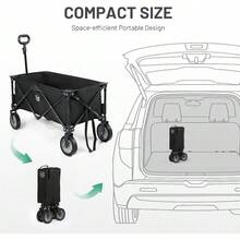 TIMBER RIDGE Festival Trolley On Wheels Folding Camping Wagon With Adjustable Handle And Cup Holder Collapsible Beach Cart Foldable For Outdoor Garden Picnic Shopping 100KG Capacity Black - Black1 - View 4