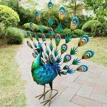 Decoración de jardín exterior, estatua de pavo real impermeable para jardín, decoración de metal de ave, pantalla de apertura de pavo real, gran escultura de pavo real de augurio para balcón y terraza, regalo perfecto - color - Ver 3