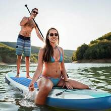 Paddle Board, Inflatable Stand Up Paddle Board Ultra-Light ISUP 10'x 30" X 6" Paddle Board With Adjustable Paddle, Hand Pump, Leash, Repair Kit, Waterproof Phone Case, Paddle Board For Adults - Blue & White - View 9
