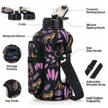 UKEIN Half Gallon Water Bottle With Storage Sleeve, 74oz Large Water Bottle With 2 Lids(Straw Lid And Chug Lid), Big Sports Water Jug For Gym With Strap, Drink Container With Handle - 黑粉 - 查看 6